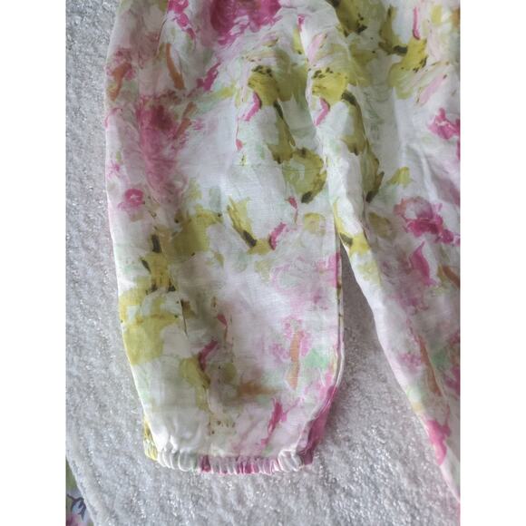 Hester & Orchard Linen Blend XL Watercolor Floral 3/4 Puff Sleeve Peasant Top - Picture 4 of 10